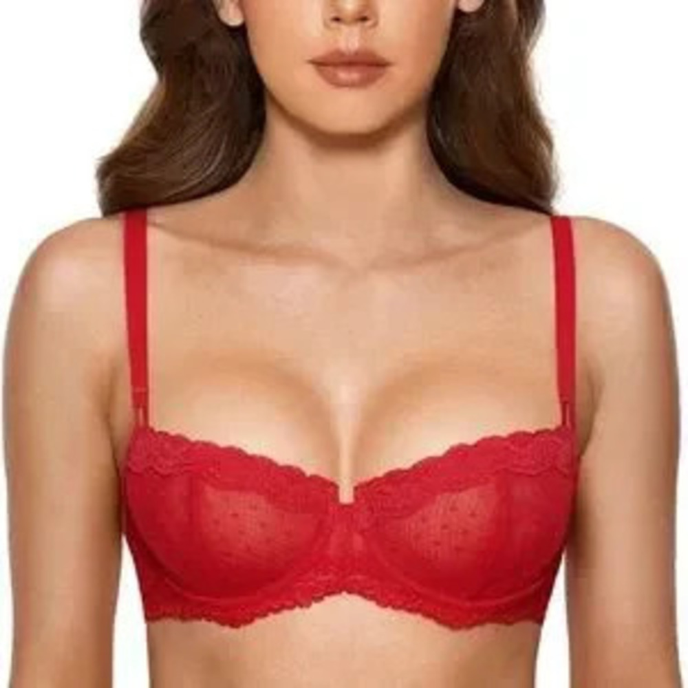 Sexy Lace Bra Underwire Balconette Unlined Demi Sheer Plus Size